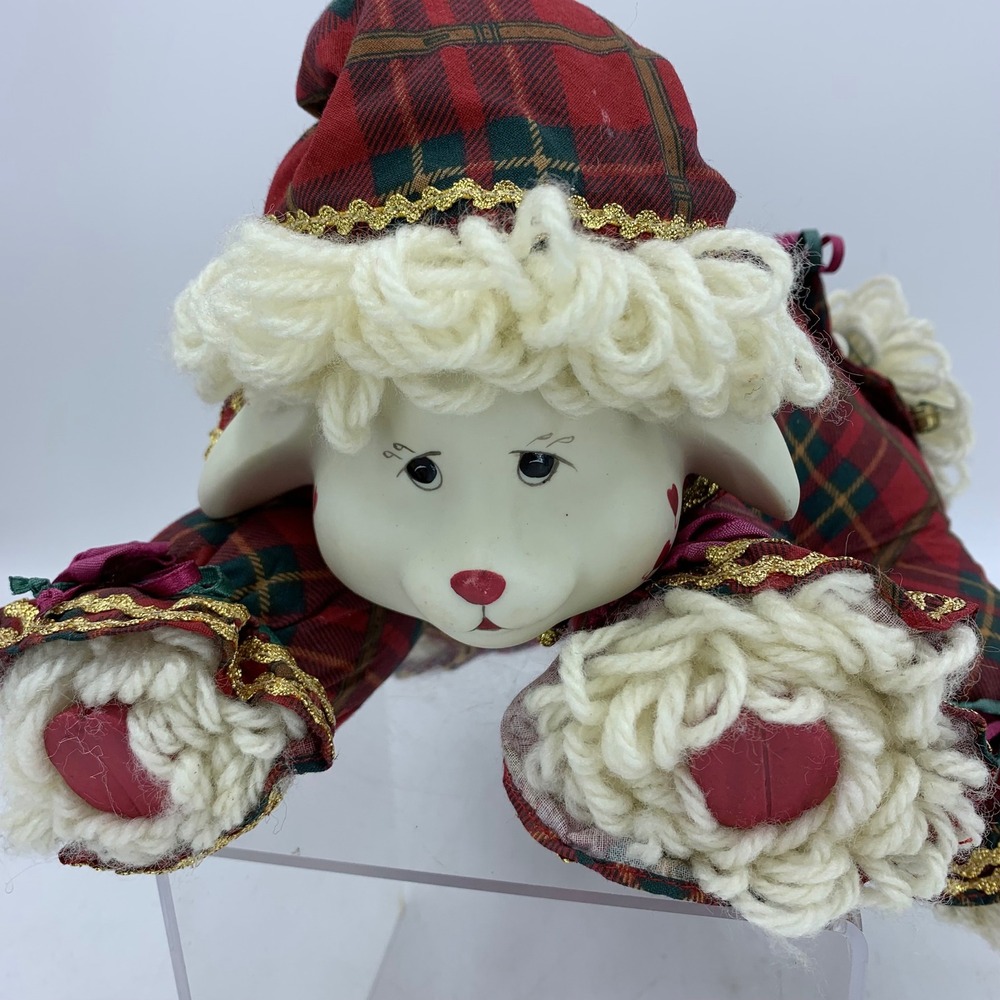 Vintage 1999 House of Lloyd Felicity Lamb Christmas Plaid Porcelain Face Plush